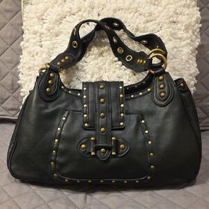 Nine West Vintage Style Hobo Satchel Black Vegan Leather Shoulder Bag